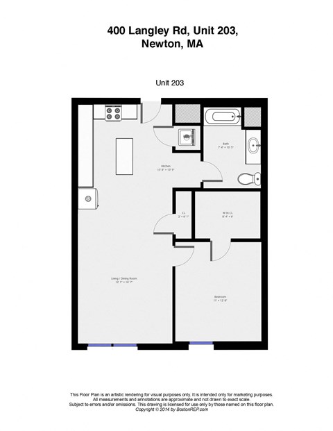 Floor plan for 1 bed, 1 bath